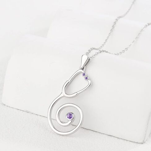 Ring Holder Necklace for Nurse - 925 Sterling Silver Stethoscope Necklaces Bcirthstone Medical Jewelry for Doctor Nurse RN Medical Student Graduation Gifts for Women in Kuwait