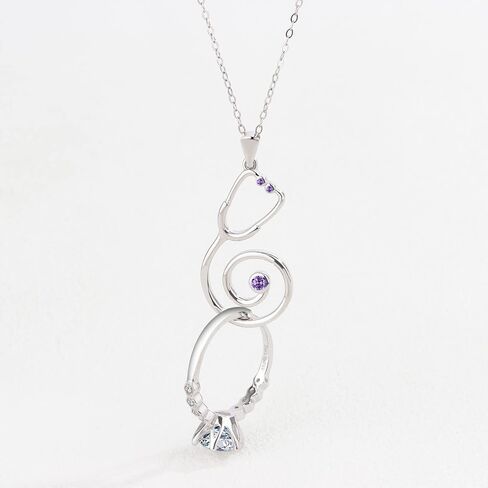 Ring Holder Necklace for Nurse - 925 Sterling Silver Stethoscope Necklaces Bcirthstone Medical Jewelry for Doctor Nurse RN Medical Student Graduation Gifts for Women in Kuwait