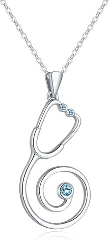 Ring Holder Necklace for Nurse - 925 Sterling Silver Stethoscope Necklaces Bcirthstone Medical Jewelry for Doctor Nurse RN Medical Student Graduation Gifts for Women in Kuwait