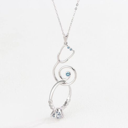 Ring Holder Necklace for Nurse - 925 Sterling Silver Stethoscope Necklaces Bcirthstone Medical Jewelry for Doctor Nurse RN Medical Student Graduation Gifts for Women in Kuwait