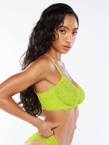 Savage X Fenty، حمالة صدر غير مبطنة من الدانتيل للنساء، أكواب من الدانتيل الشفاف، دانتيل، سلك داخلي، ليموني حمضي، 34D in Saudi Arabia