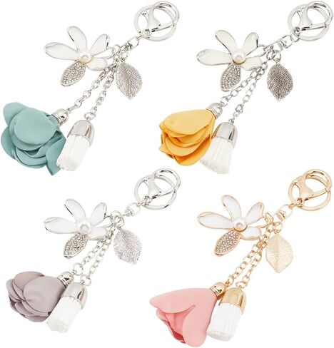 FREEBLOSS 4Pcs Flower Rhinestone Keychains 4 Colors Purse Charms for Handbags Tassel Style Flower Car Key Charm for Women Car Key Daily 16CM, Blue, M in Saudi Arabia