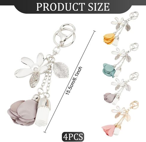 FREEBLOSS 4Pcs Flower Rhinestone Keychains 4 Colors Purse Charms for Handbags Tassel Style Flower Car Key Charm for Women Car Key Daily 16CM, Blue, M in Saudi Arabia