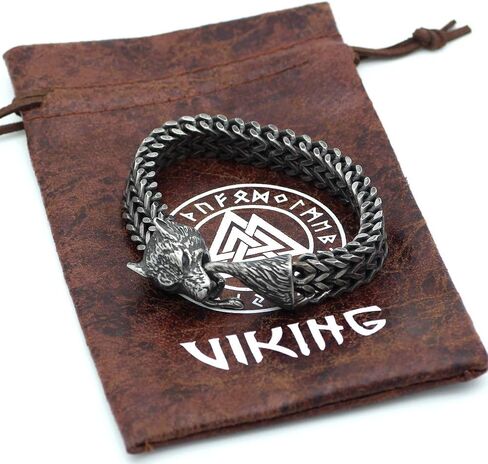 GuoShuang سوار الذئب نوردي للرجال من الفولاذ المقاوم للصدأ سوار الذئب التعويذة in Kuwait