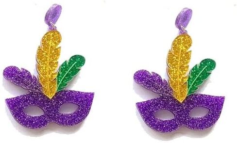 Colorful Mardi Gras Feather Mask Hat Shape Dangle Earrings Dainty Carnival Resin Acrylic Earrings for Women Girls Jewelry in Kuwait