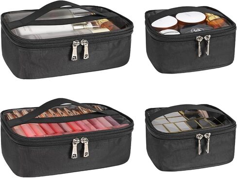 ريفيل شنط مكياج للسفر لفناني المكياج، 4 عبوات شفافة لتنظيم مستحضرات التجميل مع سحاب، شنطة ادوات الزينة معتمدة من ادارة امن المواصلات الامريكية للنساء والرجال، شنطة سفر صغيرة وكبيرة in Kuwait