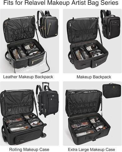 ريفيل شنط مكياج للسفر لفناني المكياج، 4 عبوات شفافة لتنظيم مستحضرات التجميل مع سحاب، شنطة ادوات الزينة معتمدة من ادارة امن المواصلات الامريكية للنساء والرجال، شنطة سفر صغيرة وكبيرة in Kuwait