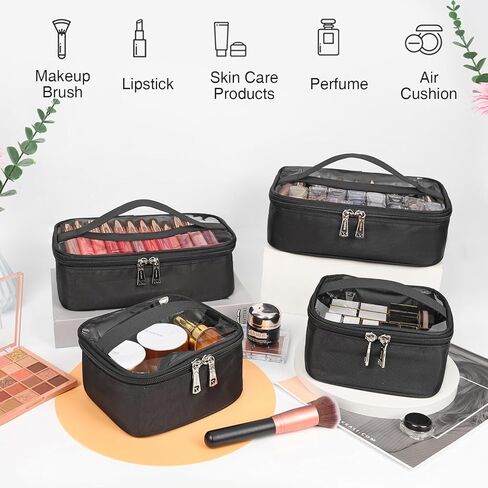 ريفيل شنط مكياج للسفر لفناني المكياج، 4 عبوات شفافة لتنظيم مستحضرات التجميل مع سحاب، شنطة ادوات الزينة معتمدة من ادارة امن المواصلات الامريكية للنساء والرجال، شنطة سفر صغيرة وكبيرة in Kuwait