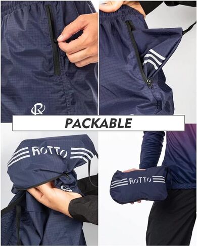 سروال مطر رجالي من ROTTO سروال للمشي لمسافات طويلة مضاد للماء وخفيف الوزن ومختوم وقابل للتعبئة لركوب الدراجات والصيد والتخييم in Kuwait