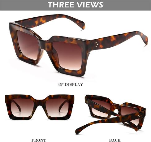 نظارات شمسية مربعة كلاسيكية من HJSTES للنساء والرجال بإطار مربع سميك قديم وظلال كبيرة للحماية من الأشعة فوق البنفسجية 400 in Kuwait