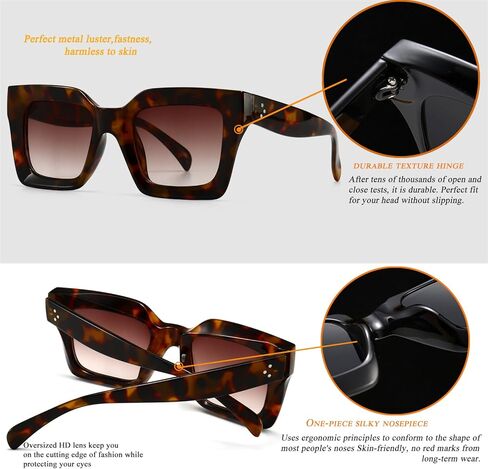 نظارات شمسية مربعة كلاسيكية من HJSTES للنساء والرجال بإطار مربع سميك قديم وظلال كبيرة للحماية من الأشعة فوق البنفسجية 400 in Kuwait