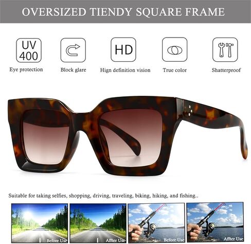 نظارات شمسية مربعة كلاسيكية من HJSTES للنساء والرجال بإطار مربع سميك قديم وظلال كبيرة للحماية من الأشعة فوق البنفسجية 400 in Kuwait