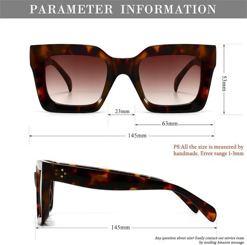 نظارات شمسية مربعة كلاسيكية من HJSTES للنساء والرجال بإطار مربع سميك قديم وظلال كبيرة للحماية من الأشعة فوق البنفسجية 400 in Kuwait