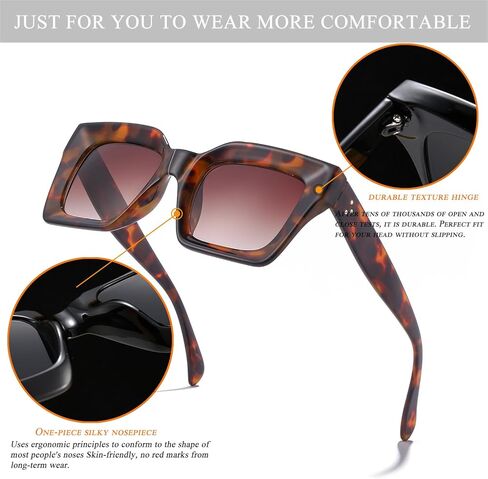 نظارات شمسية مربعة كلاسيكية من HJSTES للنساء والرجال بإطار مربع سميك قديم وظلال كبيرة للحماية من الأشعة فوق البنفسجية 400 in Kuwait