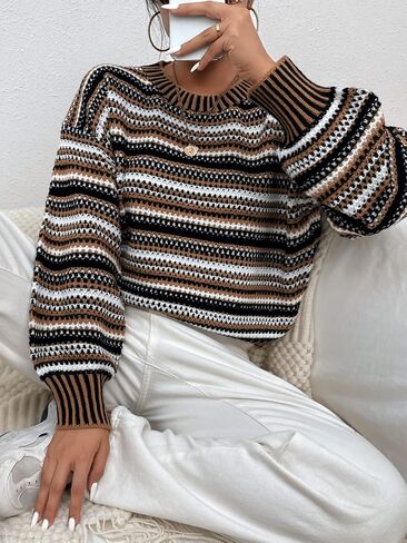 COZYEASE Women's Striped Colorblock Sweater Crewneck Long Sleeve Drop Shoulder Pullover Sweater in Saudi Arabia