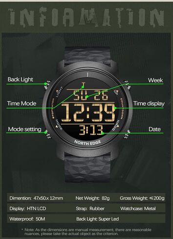 ساعة CakCity للرجال رياضية رقمية مقاومة للماء، بسيطة وكبيرة الحجم، من السيليكون، عسكرية مزدوجة التوقيت، ميترونوم in Kuwait