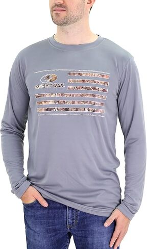 Mossy Oak Mens Camo Long Sleeve Shirt, Dri Fit Moisture Wicking Crew Neck American Flag Performance Top in Saudi Arabia