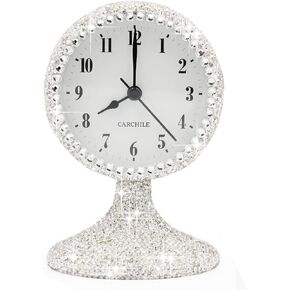 Luxury Rhinestone Alarm Clock Morning Call Super Silent Non Ticking Handmade Fashion Design for Bedroom Houseroom Living Room Desk Cute As Gift AR (Black)
