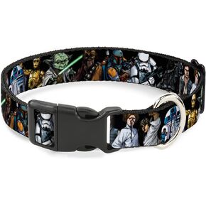Star Wars Pet Collar, Dog Collar Plastic Buckle, Star Wars Classic Character Poses Black, 15 to 24 Inches 1.0 Inch Wide
