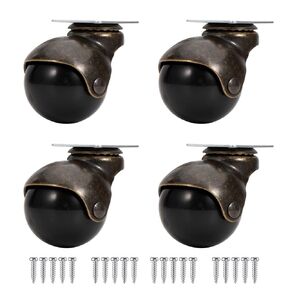 4PCS 2 inch Ball Caster Wheels,Antique Brass Top Plate Casters,Antique Swivel Caster for Furniture Sofa Chair (Swivel Plate with Brake)