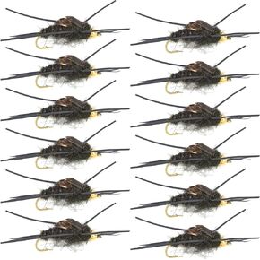 The Fly Fishing Place Bead Head Nymph Fly Fishing Flies - Kaufmann's Black Stone Fly with Rubber Legs - Stonefly Wet Fly - 12 Flies Hook Size 6 - One Dozen