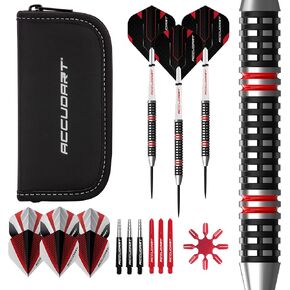 Accudart STL 7.5 Tungsten Steel Tip Darts - 90% Tungsten Barrel - Unique Bi-Directional Cut Grip - Pro Wallet