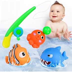 CozyBomB™ Baby Bath Toy Set | Magnetic Fishing Toy Water Table Bathtub Kiddie Party Toy Fishing Pole Rod, Mold-Free Soft Rubber Floating Fish, Toddler Bath Game Gifts Age 18 Months 3 4 5 6 Year Old