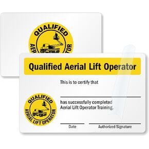 SmartSign (2-Pack) Qualified Aerial Lift Operator 2- Sided Certification Wallet Card, 2.125" x 3.375", 30 mil Plastic Card with Write-on Surface and Self Laminating Flap