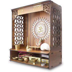 Wooden Temple with LED Spot Light Wall Temple Home Temple Pooja Ghar Puja Temple Mandir Pooja Mandir (H- 18, L- 16, W-8.75 Inch)