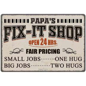 Grandpa's Work Shop Personalized Tin Sign Wall Decor Vintage Art Decoration Home Man Cave Metal Hanging Plaque Father's Day Gift (8X12 Inch)
