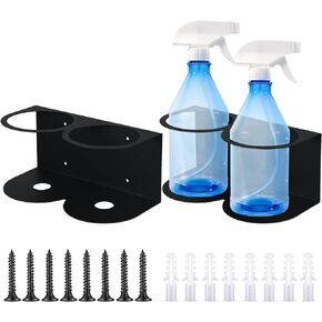 Tandefio 2 Pcs Spray Bottle Holder Metal Spray Can Holder Wall Mount Paint Bottle Organizer Double Holes Spray Bottle Rack with Hardware Easy Install Storage Rack for Garage and Home, Holds 4 Bottles