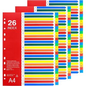 Alphabet Binder Dividers, 26-Tab Dividers for 2/3/4 Ring Binder, Customizable Table of Contents, A4 Binder Dividers with Multicolor A-Z Tabs, 3 Sets