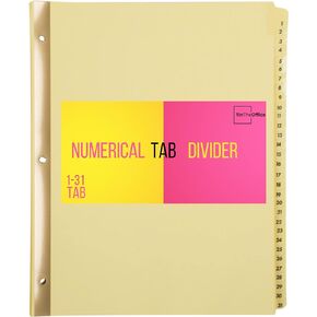 1InTheOffice Numbered Tab Dividers,1-31 Tab Dividers, Binder Dividers, Binder Dividers with Tabs, Number File Dividers, Binder Number Dividers Letter Size