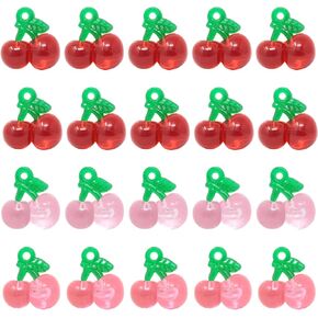 Honbay 40PCS Cute Sweet Cherry Resin Charms Pendant Fruit Food Tiny Pendants Vivid 3D Cherry Pendants Bead Charms for Keychains, Earrings, Bracelets, Necklaces, Jewelry Making and DIY Crafts