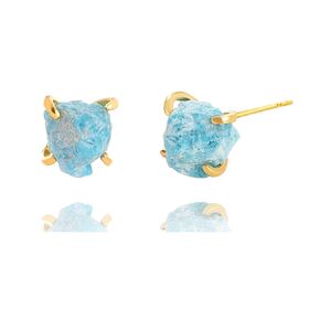 Handmade Raw Gemstone Stud Earrings for Women Girls Unique 14K Gold Plated Natural Genuine Irregular Ore Gemstone Birthstone Hypoallergenic Dainty Crystal Jewelry Gifts (Black)