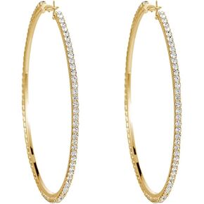 Extra Large Rhinestone Hoop Earrings for Women Girls Hypoallergenic Big 100mm Huggie CZ Hoops Dangle Drop Earring Fashion Chic Party Jewelry Gifts 4 inch
