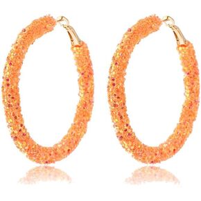 coadipress Glitter Hoop Earrings for Women Girls Shiny Sequins Hoop Earrings Bohemian Sparkle Resin Rhinestone Wrapped Drop Dangle Earrings Circle Prom Statement Earrings
