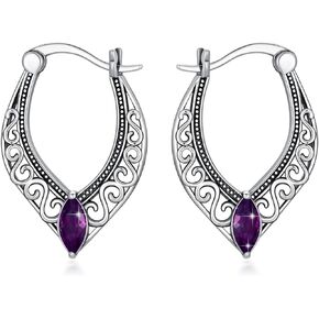S925 Sterling Silver Vintage Filigree Hoop earrings Hanging Earrings Embellished with Crystals from Austria, hypoallergenic Click-Top earrings Jewelry Gift for Teen Girl Women