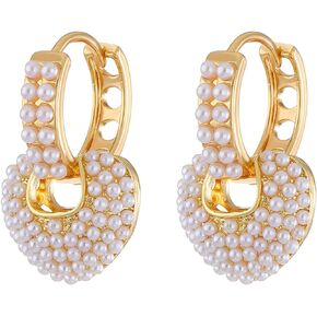 Pearl Heart Earrings for Women Heart Drop Earrings Pearl Heart Hoop Earrings Dainty Birthday Party Jewelry Gifts for Women Girls ﻿