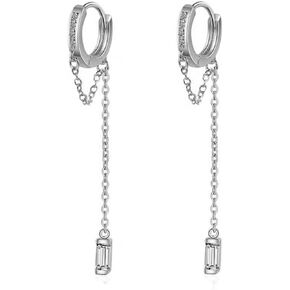 BG&WLing Silver Chain Hoop Earrings for Women, CZ Crystal Dangle Drop Earring, Cartilage Earring Huggie, Long Tassel Statement Earrings, Dainty Jewelry Gift for Girls Teen