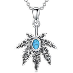 925 Sterling Silver Turquoise Necklace Fashion Bee/Maple/Trident/Dragon/Axe Pendant Turquoise Jewelry Birthday Gift for Women Men