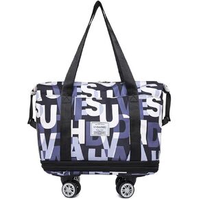 Travel Tote Bags with Trolley Sleeve Expandable Extra Waterproof Oxford Duffel Bag with Wheels Lightweight Traveling Foldable Suitcase 45x24x75cm Black Elephant