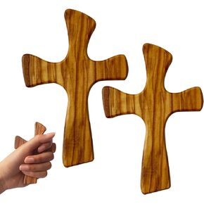 Kintyno Wooden Cross 4.72in,Portable Handheld Cross,Olive Wood Prayer Cross with Bag and Certificate (2 Pack)
