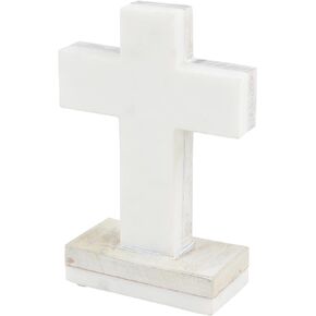Mud Pie White Marble Wood Cross