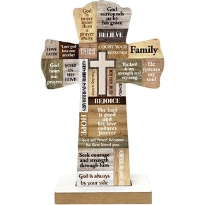 Qswo Wooden Crosses,Christians Cross Wall Decor,Cross Desk Decor,Cross Decor for Wall,Faith Bible Verse Wooden Crosses,Rustic Christian Cross Wooden Hanger,Wooden Crosses Table Decor