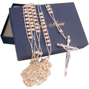 Cream Acrylic Prayer Bead Wedding Ladder Lasso Rosary for Married Couple, 42 Inch