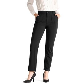 Bamans Dress Pants Women Work Black Straight Leg High Waisted Trousers Business Office Ladies Slacks with Pockets