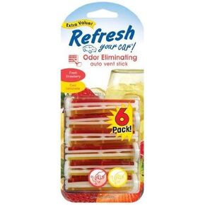 Refresh Your Car Odor Eliminating Auto Vent Stick Car and Home Air Freshener, Fresh Strawberry/Cool Lemonade Scent, 6 Sticks