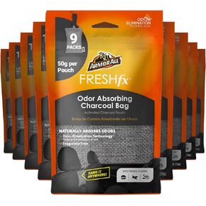 Armor All Fresh FX Charcoal Deodorizer Bags , Natural Bamboo Car Odor Eliminator, Fragrance Free, 9 Pack