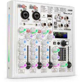 4-channel Mixer Professional Audio Mixer with Built-in Sound Card and Recording Function, USB Audio Interface/Bluetooth, Suitable for Podcasting, Karaoke, Studio